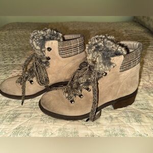 Sam Edelman Darrah 2 Women’s Size 8.5 Suede Taupe Fur Combat Ankle Boots NWOT
